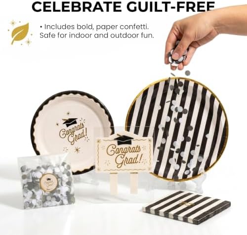 Graduation Celebration, Stylish Tableware Set for 8 Guests – Black/White - Image 5