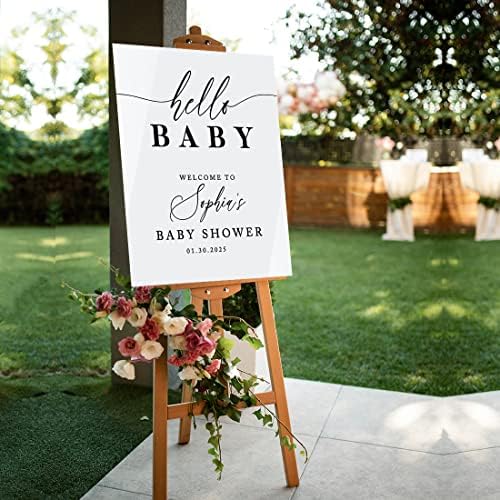 Andaz Press White Personalized Acrylic Baby Shower Sign, Baby Shower Welcome Sign, Gender Neutral Large Custom Baby Shower Acrylic Sign For Easel, Modern Baby Shower Decorations, 16x20 Inch - Image 4