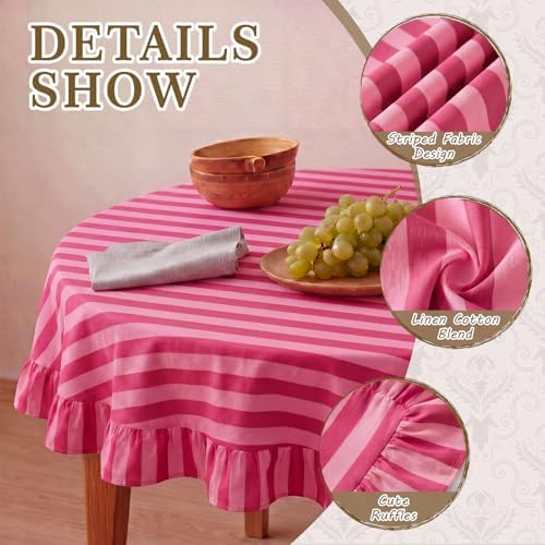 Tudomro Striped Tablecloth, Round, Red, Pink, 60'' X 60'' - Image 3