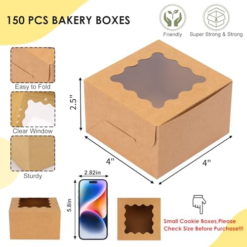 TOMNK 150pcs Small Cookie Boxes with Window, 4x4x2.5In Cookie Packaging - Image 2