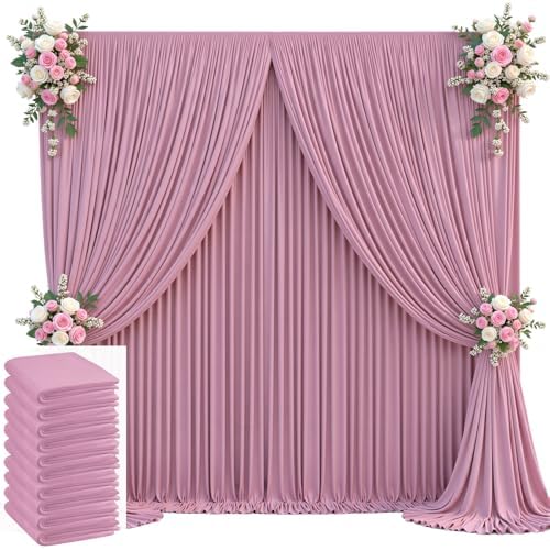 50x10ft Dusty Pink Backdrop Curtain for Wedding Parties Wrinkle Free Fabric Pink Drapes Backdrop Decoration for Baby Shower Birthday Photography Decoration 10 Panels, 5ft x 10ft by Gogoparti