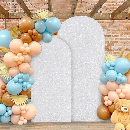 MODFUNS Sequins Arch Cover Set of 2 Silver Wedding Arch Cover 6ft 7.2ft Glitter Arch Stand Cover Spandex Arch Cover Double Use Arch Covers Stretchy Backdrop Chiara Arch Cover for Party Banquet Arch - Image 5