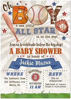 Sports All Star Baby Shower Invitations by Handmade
