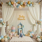 50x14ft Ivory Backdrop Curtains for Wedding Party, 10 Panels 14 ft Long Back Drop Cloth, Wrinkle-Free Polyester Drapes for Birthday, Baby Shower, Stage Photography Background - Image 5