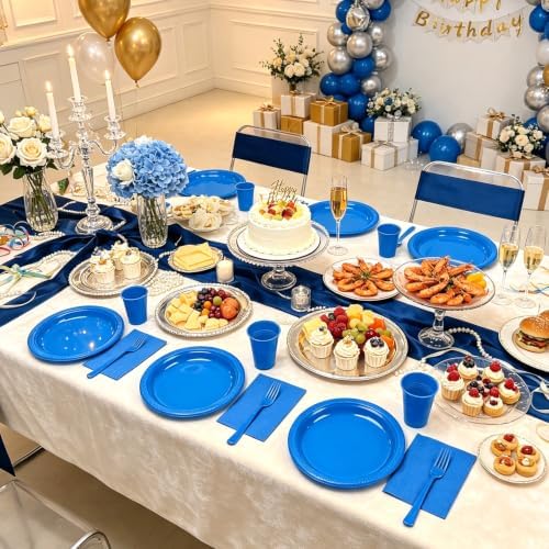 200pcs Disposable Royal Blue Plastic Party Plates and Napkins for Birthday - Image 5