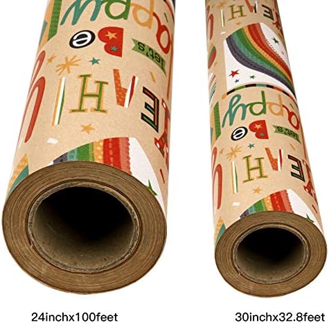RUSPEPA Kraft Wrapping Paper Roll - Birthday Theme Design Great for Birthday, Party, Baby Shower Wrap - 24Inch X 100Feet - Image 7