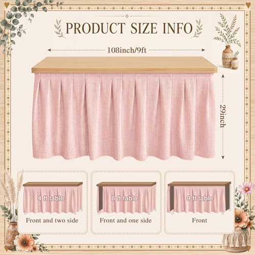 Tingjoo Pastel Pink 9 ft X 30'' Teacher Desk Skirts Linen Textured Desk Tablecloth Skirts Pleated Office Decor Back to School Supplies for Classroom School Office Rectangular Round Table Cover - Image 3
