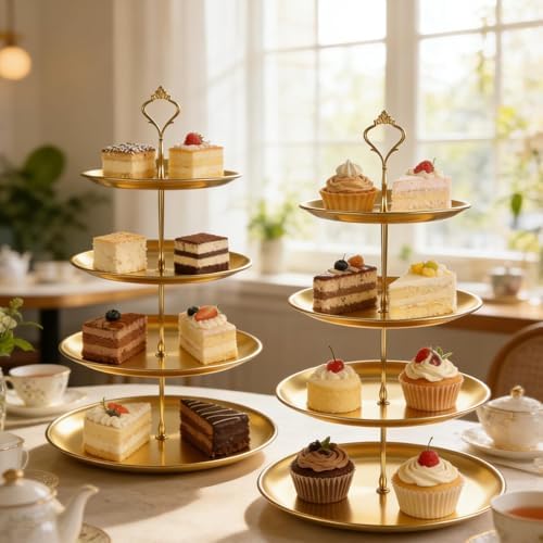 2 Pack 4 Tier Cupcake Stand, 17.1" Gold Dessert Stands for Dessert Table, Stainless Steel Tiered Tray Stand for Wedding, Birthday & Party - Image 7