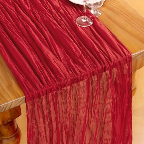 DeZerlor Red Cheesecloth Table Runners 6 Pack Christmas Runners - Image 2