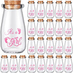 Patelai 24 Packs Baby Shower Favor Milk Jar Vintage Milk Jar for Girls Glass Bottle with Cork Lids It's a Girl Favor Bottles Jars for Decorations Guests Souvenirs Centerpieces(Pink Girl Style) by Patelai