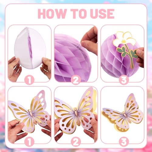 Paper Jazz Pastel Butterfly Decorations Hanging Paper Flowers Honeycomb Birthday for Fairy Party,Spring Theme Decor for Wildflower First Birthday,Tea,Garden Party,Classroom,Bulletin Board - Image 4