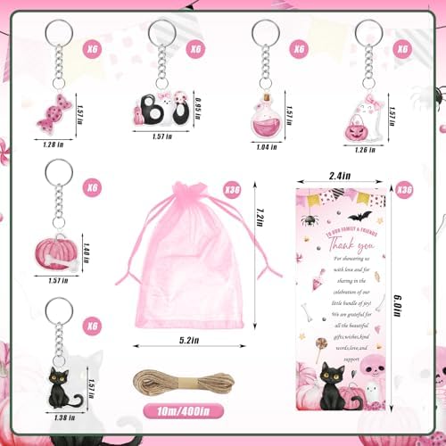145 Pieces Halloween Baby Shower Favors for Guest A Little Boo is Almost Due Ballpoint Pens and Keychains Gifts Bulk Retractable Baby Shower Party Pens Gender Reveal Thank You Cards Souvenirs Prizes - Image 3