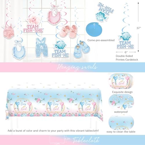 Gone Fishing Gender Reveal Decorations Tableware Set, 177 PCs Fish He or Fish She Supplies with Plates, Napkins, Forks, Banner, Tablecloth for Baby Shower Party, Serves 24 Guests - Image 3