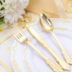 DaYammi 150Pcs White Gold Plastic Plates & Gold Plastic Silverware Set - Image 2