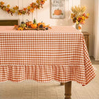 Romanstile Fall Gingham Ruffled Tablecloth Rectangle, 60 x 102 Inch Orange by Romanstile