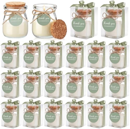 MTLEE 20 Sets Wedding Candle for Guests Sage Green Glass Jars Bridal Favor by MTLEE
