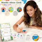 144 Pcs Baby Shower Game Sign Kit, Baby Shower Blocks Games Sets, Includes 50 DIY Blank Wooden Blocks, 41 Stencils, 36 Paint Markers, 15 Advice Cards, 1 Storage Box and 1 Wooden Sign - Image 6