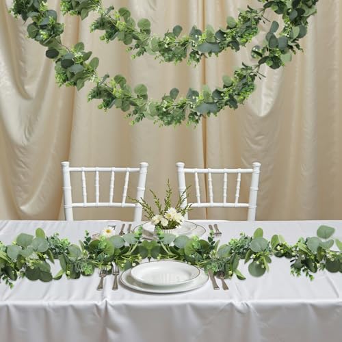 MAKHOT 2pcs Artificial Eucalyptus Garland, 5.9FT Greenery Garland Flower Spring Summer Green Garlands Vines Decoration, Fake Silver Dollar Eucalyptus Leaves Vines for Table Home Wedding Party Decor - Image 2