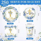 Pickmesh 250 Pcs Blue Baptism Plates Napkins Cups God Bless, Serves 50 - Image 3