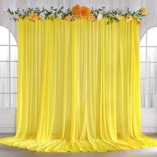 10ft x 10ft Canary Yellow Backdrop Curtain Drapes, Wrinkle-Free Sheer Chiffon Fabric Photo Backgroud Panels for Wedding Arch Party Ceremony Stage Photography Decoration by WishCare