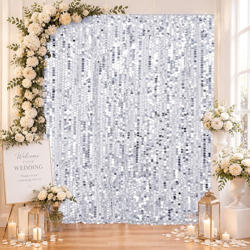 Silver Sequin Backdrop Curtain 4 Panels 2ftx8ft 18mm Glitter Shimmer Background Drapes for Wedding Party Baby Shower Photo Booth Decorations - Image 6