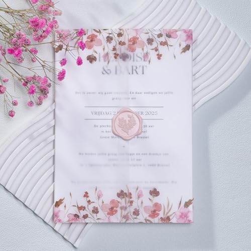 50 Pack Blush Pink Floral Vellum Jackets& Eucalyptus Wax Seal Stickers - Image 2