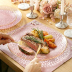 I00000 150 Pcs Clear Pink Plastic Plates, Disposable Hammered Party Plates - Image 6