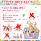 Tuanse 30 Pcs Basket for Gift Empty DIY Bulk Gift Basket Kit with Handle Kraft Cardboard Tray with 30 Bag 30 Bow Market Tray for Wedding Party, Pastel, 9.8 x 6.7 x 4.3 in - Image 3