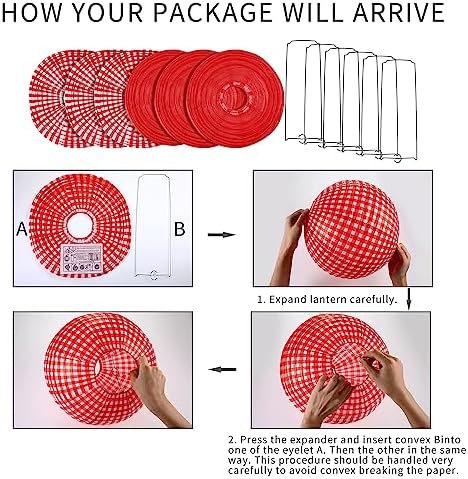 Blulu 24 Pcs Picnic Party Decorations Red Paper Lanterns Checkered Round - Image 2