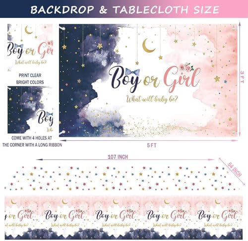 144 PCs Navy Blue and Pink Gender Reveal Decorations, Hombae Boy or Girl Gender Reveal Decorations What Will Baby Be Backdrop Balloon Banner Tablecloth Cake Cupcake Topper Boxes Cutout Poster Sash - Image 5