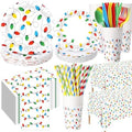 Funnymoom 452 Pcs Christmas Party Decorations for 50 Guests, Colorful Christmas Lights Paper Plates Napkins Cups Tablecloth Cutlery Straws Disposable Tableware Set for Xmas Holiday Party Supplies by Funnymoom