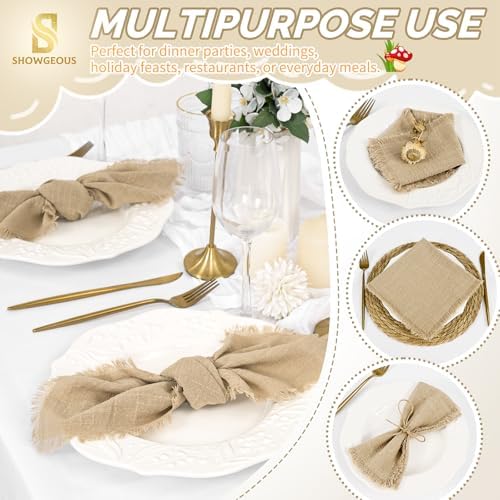 Showgeous 60 Pack Caramel Cloth Napkins with Fringe, 16x16 inch 100% Cotton - Image 6