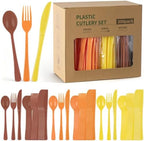 300Pcs Fall Color Plastic Silverware Set, Disposable Forks Spoons Knives by COSINIA