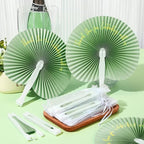 Suzile 50 Pcs Wedding Paper Fans Round Handheld Folding Fans Foldable Fans for Wedding with Plastic Handle and Yarn Bag Thank You for Celebrating with Us for Anniversary Guests Party (Sage Green) - Image 4