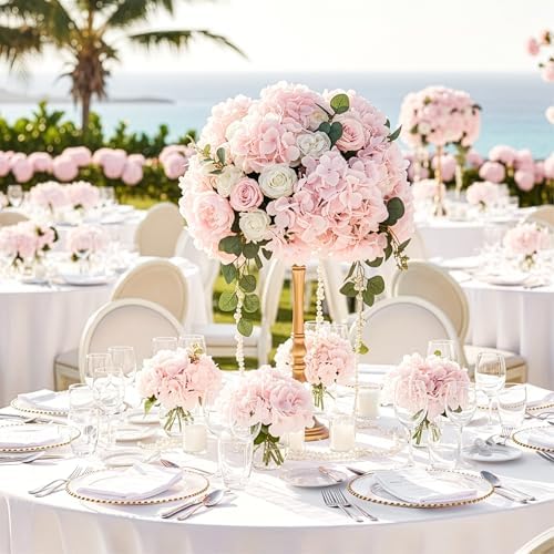 Auihiay 204Pcs Pink Hydrangea Artificial Flowers Bulk, Silk Hydrangeas - Image 6