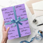 MyPupSocks Personalized Photo Wrapping Paper, Happy Birthday with Name Purple Custom Funny Name Wrapping Paper Roll for Boys Girls Baby Shower Wedding Anniversary Birthday Gift 58x23 Inch 5 Rolls - Image 5