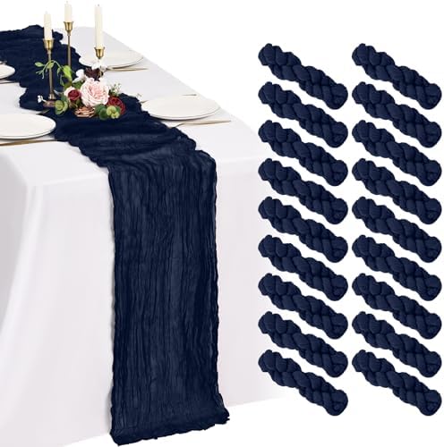 18 Pack Cheesecloth Table Runner 10FT Navy Blue Table Runner Boho Gauze Cheese Cloth Table Runners Long Rustic Sheer Table Decorations for Wedding Party Baby Bridal Shower Birthday Holiday Home by Showgeous