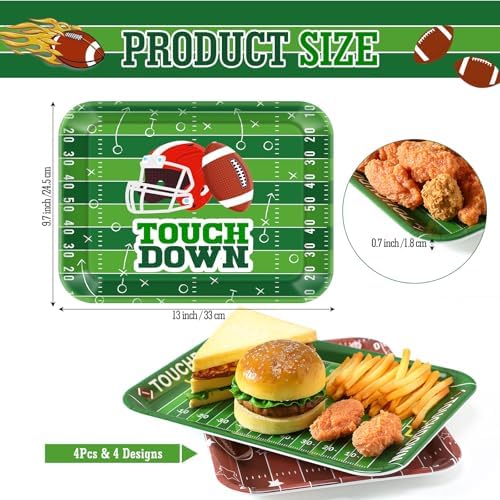 4 Pieces Football Serving Trays Melamine Platters - Image 2