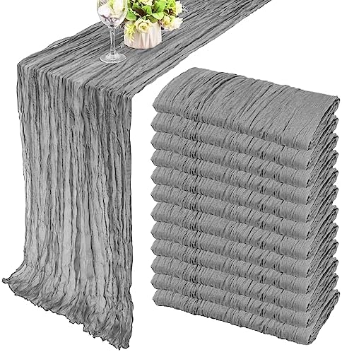 35x120 Inch Gray Cheesecloth Table Runner Rustic Boho Wedding Party Decor by Fivenl