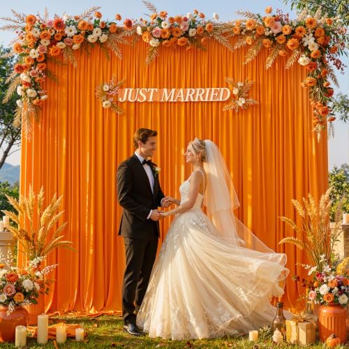 10x10FT Backdrop Curtains with Rod Pockets - Wrinkle Free Photo Stage Backdrop 2 Panels Curtains Drapes for Photography Wedding Party Baby Shower Decorations (Orange) - Image 2
