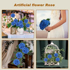 100Pcs Royal Blue Artificial Flowers Realistic Roses, Real Looking Fake Roses with Stem for DIY Wedding Bouquets Centerpieces Bridal Shower Party Home Romantic Decorations (Blue, 100pcs) - Image 3