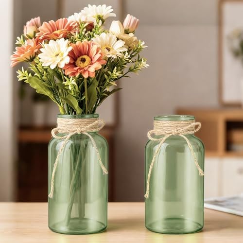 12 Pack Mason Jar Vases for Centerpieces, Green Glass Flower Vase - Image 3