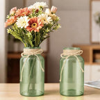 6 Pack Mason Jar Vases for Centerpieces, Green Glass Flower Vase - Image 3
