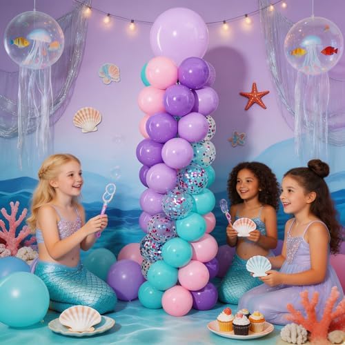 Pink Purple Balloon Column Stand Kit 2 Sets, Mermaid Balloons Tower - Image 7