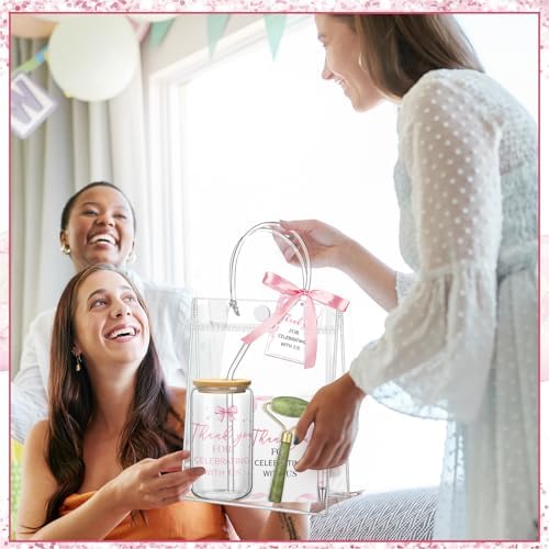 Reallnaive 6 Set Pink Bow Baby Shower Game Prizes for Player Winners Tumblers with Lids Straws Roller for Face Pens Spiral Notebooks Gift Bags for Baby Bridal Shower Wedding Game Favors - Image 5