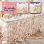 Champagne Gold Table Skirt 6ft. Double Organza, Two Trims Party Tutu Table Skirt! Wedding Decorations Rustic Theme, Graduation, Gold Party Decorations. Table Skirts for Rectangle Tables 6ft - Image 3