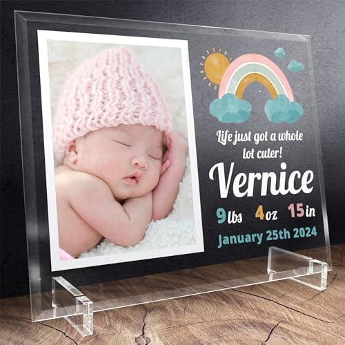 11.75"x9.75" Custom Glass Picture Frame for 5x7 Photo, Personalized Baby Picture Frames, Nursery Decor for Gender Reveal and Baby Announcement Ideas, Adoption Gifts for New Parents (Design 1) by BasicFundamentals