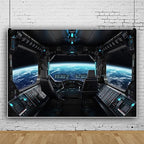 20x10ft Spaceship Station Interior Backdrop Outer Space Earth Futuristic Spacecraft Cabin Decorations Background Galaxy Universe Science Fiction Astronaut Adventure Birthday Banner Photo Booth - Image 2