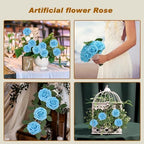 100Pcs Light Blue Artificial Flowers Realistic Roses, Real Looking Fake Roses with Stem for DIY Wedding Bouquets Centerpieces Bridal Shower Party Home Romantic Decorations (Light Blue, 100pcs) - Image 3