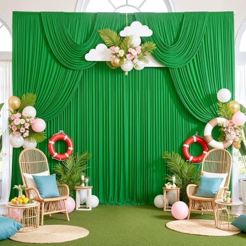 Wrinkle Free Green Backdrop Curtains for Parties, Polyester Photo Backdrop Drapes Photography Background, 30ftx10ft by ENJOYYOURPARTY